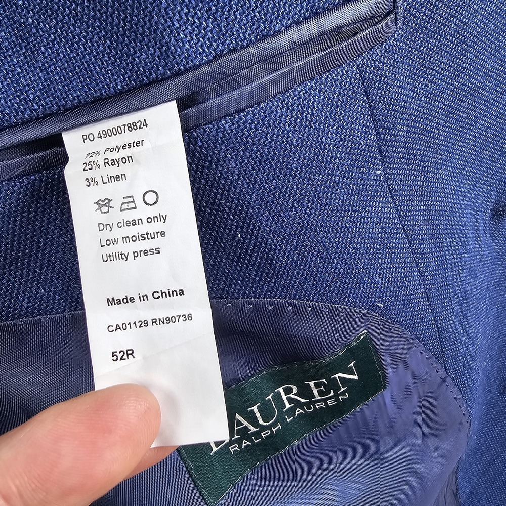 Ralph Lauren LRL Blazer Men's 52R Sport Coat Jacket Polyester Linen Blend Blue - Picture 9 of 12